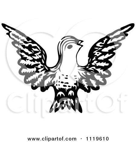 Clipart Of A Retro Vintage Black And White Bird 1 - Royalty Free Vector Illustration by Prawny Vintage