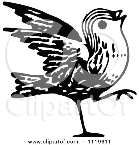Clipart Of A Retro Vintage Black And White Bird 2 - Royalty Free Vector Illustration by Prawny Vintage