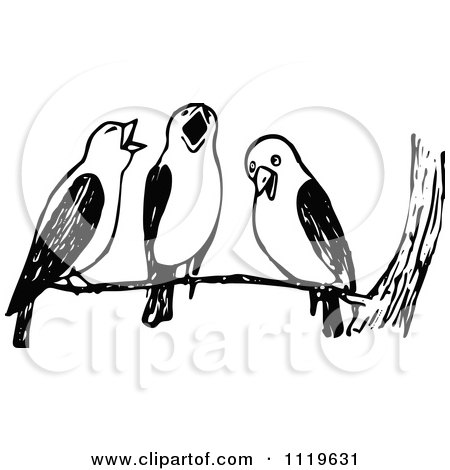 Clipart Of Retro Vintage Black And White Birds Singing - Royalty Free Vector Illustration by Prawny Vintage