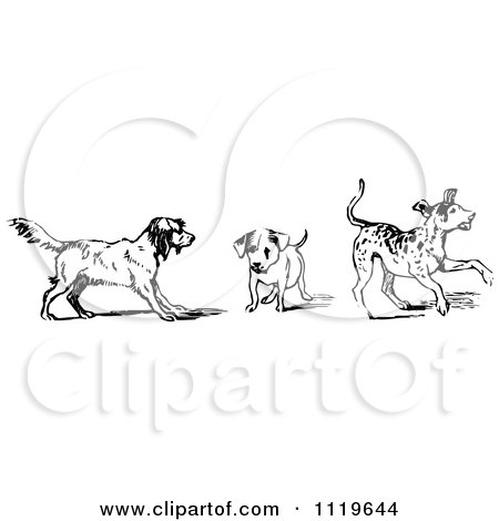 Clipart Of Retro Vintage Black And White Dogs - Royalty Free Vector Illustration by Prawny Vintage