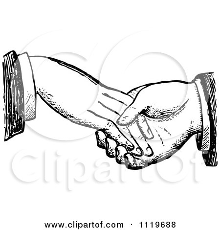 Clipart Of A Retro Vintage Black And White Dodgy Handshake 1 - Royalty Free Vector Illustration by Prawny Vintage