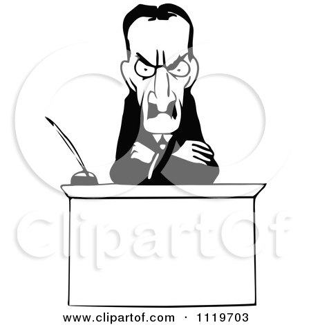 Clipart Of A Retro Vintage Black And White Intimidating Magistrate Judge - Royalty Free Vector Illustration by Prawny Vintage