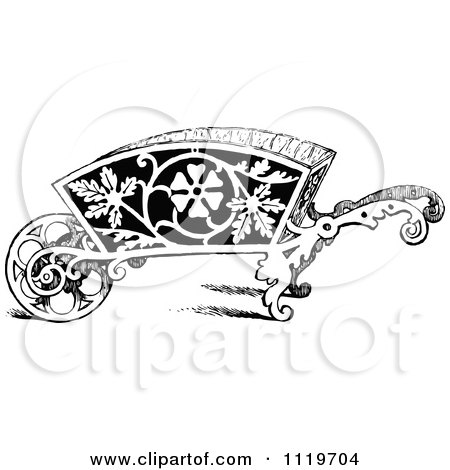 Clipart Of A Retro Vintage Black And White Ornate Wheelbarrow - Royalty Free Vector Illustration by Prawny Vintage