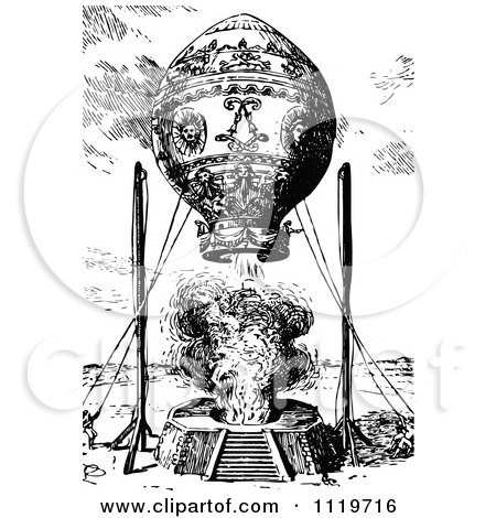Clipart Of A Retro Vintage Black And White Rising Hot Air Balloon - Royalty Free Vector Illustration by Prawny Vintage