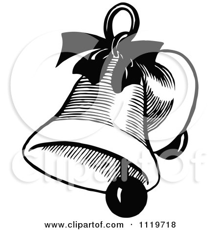 Clipart Of A Retro Vintage Black And White Christmas Bell - Royalty Free Vector Illustration by Prawny Vintage