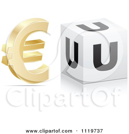 Clipart Of A 3d Gold Euro Symbol And U Cube - Royalty Free Vector Illustration by Andrei Marincas