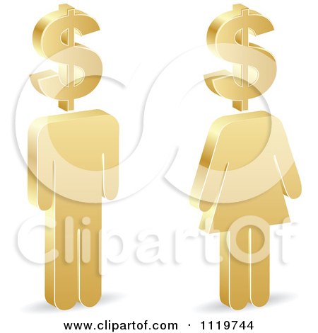 Clipart Of 3d Golden People With Dollar Symbol Heads - Royalty Free Vector Illustration by Andrei Marincas