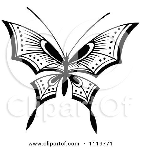 Clipart Of A Retro Vintage Black And White Butterfly - Royalty Free Vector Illustration by Prawny Vintage