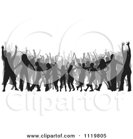 Clipart Of A Silhouetted Crowd Of Dancers 9 - Royalty Free Vector Illustration by dero