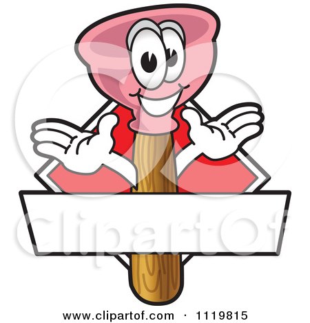 Cartoon Of A Happy Plunger Logo Or Sign Design With Copyspace And A Red Diamond - Royalty Free Vector Clipart by Mascot Junction