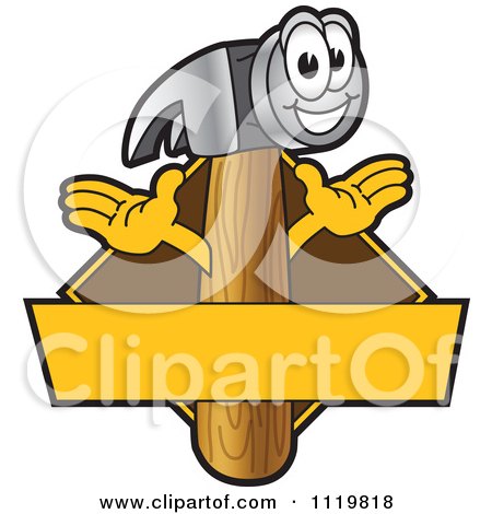 Cartoon Of A Happy Claw Hammer Logo Or Sign Design With Copyspace And A Brown Diamond - Royalty Free Vector Clipart by Mascot Junction