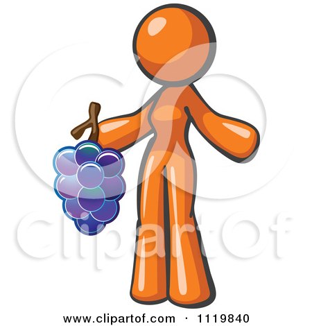 Cartoon Of An Orange Woman Vintner Wine Maker Holding Grapes - Royalty Free Vector Clipart by Leo Blanchette