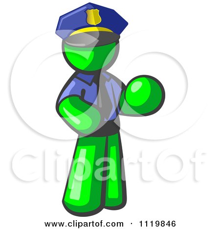 Cartoon Of A Lime Green Man Police Officer - Royalty Free Vector Clipart by Leo Blanchette