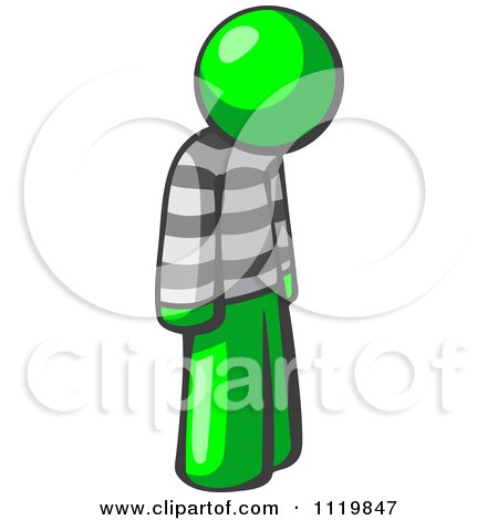 Cartoon Of A Moping Lime Green Man Prisoner - Royalty Free Vector Clipart by Leo Blanchette