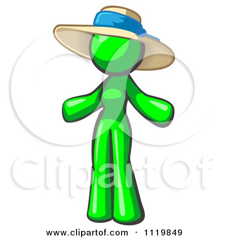 Cartoon Of A Lime Green Woman Wearing A Sun Hat - Royalty Free Vector Clipart by Leo Blanchette