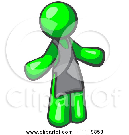 Cartoon Of A Lime Green Man Wearing An Apron - Royalty Free Vector Clipart by Leo Blanchette