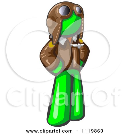 Cartoon Of A Lime Green Aviator Pilot With A Leather Helmet - Royalty Free Vector Clipart by Leo Blanchette