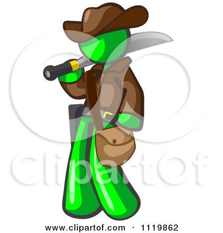 Cartoon Of A Lime Green Explorer Man Carrying A Machete - Royalty Free Vector Clipart by Leo Blanchette