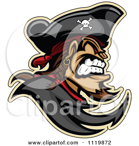 Clipart Of An Aggressive Pirate In Profile - Royalty Free Vector Illustration by Chromaco