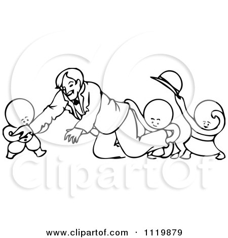 Clipart Of Retro Vintage Black And White Goops Kids Attacking A Man - Royalty Free Vector Illustration by Prawny Vintage
