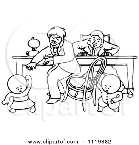 Clipart Of Retro Vintage Black And White Goops Kids Pulling A Chair Out From Under A Man - Royalty Free Vector Illustration by Prawny Vintage