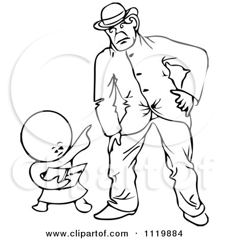 Clipart Of A Retro Vintage Black And White Goops Kid Pointing At A Man - Royalty Free Vector Illustration by Prawny Vintage
