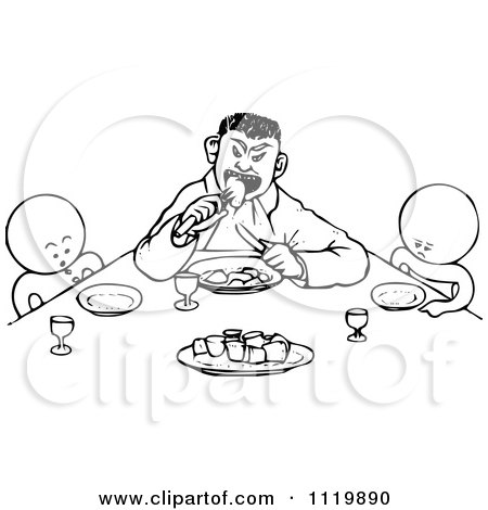 Clipart Of Retro Vintage Black And White Goops Kids At A Table - Royalty Free Vector Illustration by Prawny Vintage