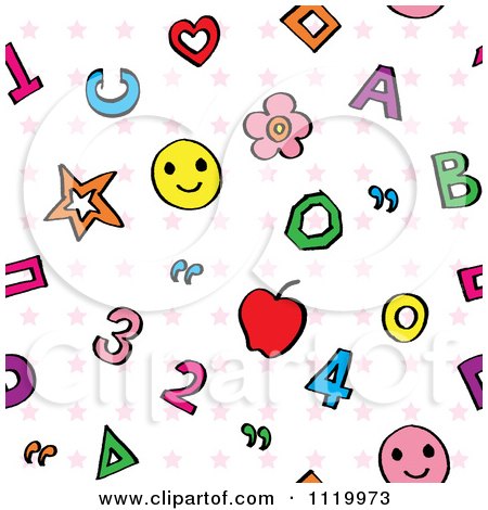Clipart Of A Seamless Numbers Letters And Stars Education Pattern Background - Royalty Free Vector Illustration by Cherie Reve