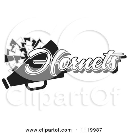 Clipart Of A Black And White Hornets Cheerleader Design - Royalty Free Vector Illustration by Johnny Sajem