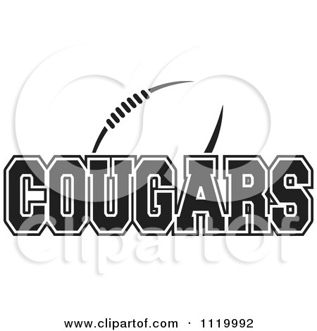 Clipart Of A Black And White American Football And Cougars Team Text - Royalty Free Vector Illustration by Johnny Sajem