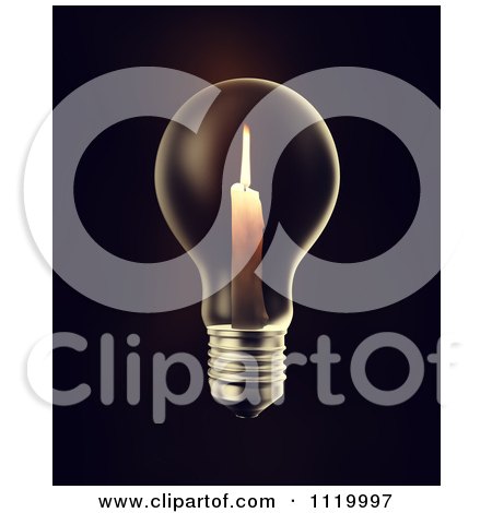 Clipart Of A 3d Candle Burning In A Light Bulb On Black - Royalty Free CGI Illustration by Mopic