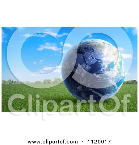 Clipart Of A 3d Earth In A Grassy Field - Royalty Free CGI Illustration by Mopic
