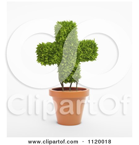 Clipart Of A 3d Cross Shaped Potted Plant - Royalty Free CGI Illustration by Mopic