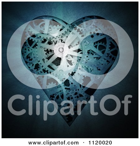 Clipart Of A 3d Gear Cog Heart In Blue Tones - Royalty Free CGI Illustration by Mopic