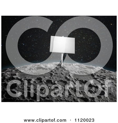 Clipart Of A 3d Blank Sign On The Moon - Royalty Free CGI Illustration by Mopic