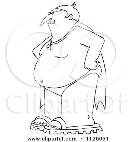 Cartoon Of An Outlined Halloween Vampire In Sandals A Cape And Swim Suit - Royalty Free Vector Clipart by djart