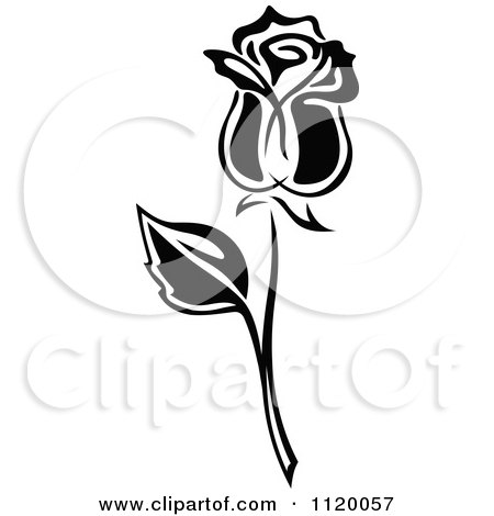 Clipart Of A Black And White Rose Flower 3 - Royalty Free Vector Illustration by Vector Tradition SM