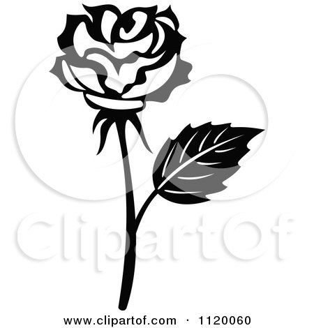 Clipart Of A Black And White Rose Flower 8 - Royalty Free Vector Illustration by Vector Tradition SM