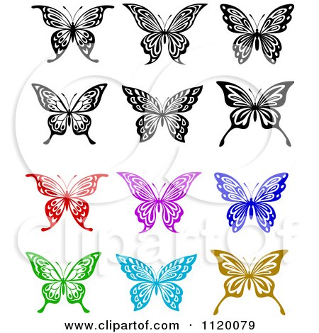 Clipart Of Black And White And Colored Butterflies - Royalty Free Vector Illustration by Vector Tradition SM