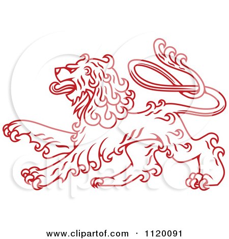 Clipart Of A Red Long Haired Heraldic Lion - Royalty Free Vector Illustration by Vector Tradition SM