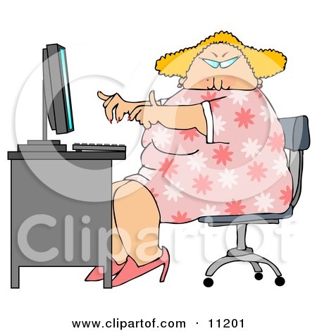 Overweight Blond Secretary Woman Working at a Computer Desk in an Office Clipart Illustration by djart