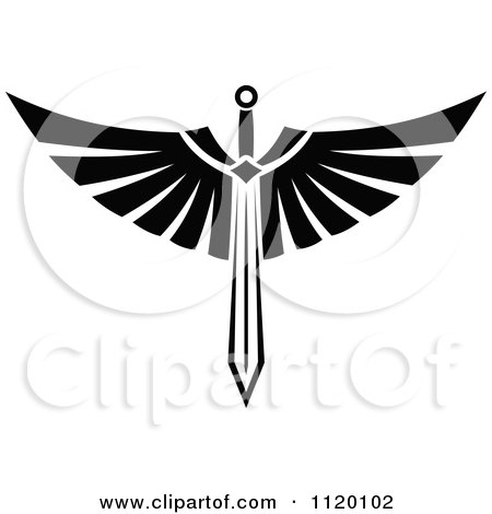 Clipart Of A Black And White Tribal Winged Sword 1 - Royalty Free Vector Illustration by Vector Tradition SM