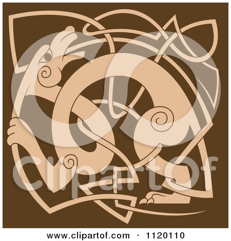 Clipart Of A Brown Celtic Dog And Knot - Royalty Free Vector Illustration by Vector Tradition SM