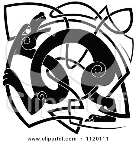 Clipart Of A Black And White Celtic Dog And Knot 3 - Royalty Free Vector Illustration by Vector Tradition SM