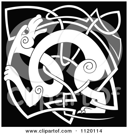Clipart Of A Black And White Celtic Dog And Knot 1 - Royalty Free Vector Illustration by Vector Tradition SM