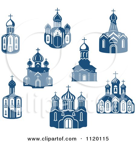 Clipart Of Blue Church Buildings - Royalty Free Vector Illustration by Vector Tradition SM