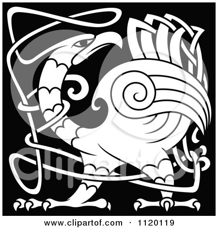 Clipart Of A Black And White Angry Celtic Bird 2 - Royalty Free Vector Illustration by Vector Tradition SM