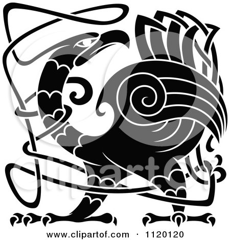 Clipart Of A Black And White Angry Celtic Bird 1 - Royalty Free Vector Illustration by Vector Tradition SM