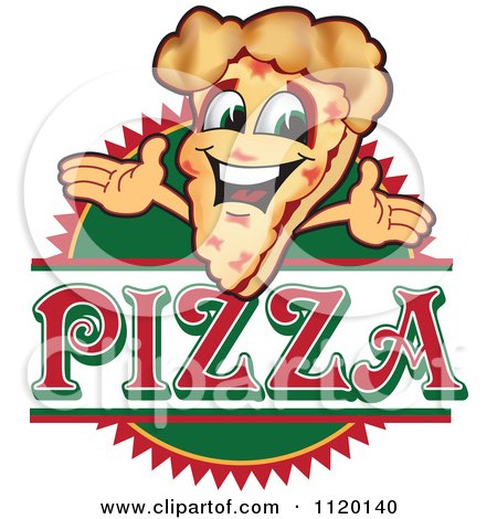 Cartoon Of A Happy Pizza Mascot Sign Or Logo 2 - Royalty Free Vector Clipart by Mascot Junction
