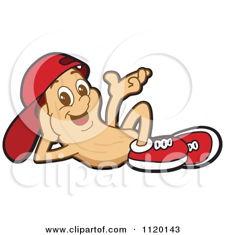 Cartoon Of A Relaxed Cashew Mascot Wearing A Hat And Shoes - Royalty Free Vector Clipart by Mascot Junction